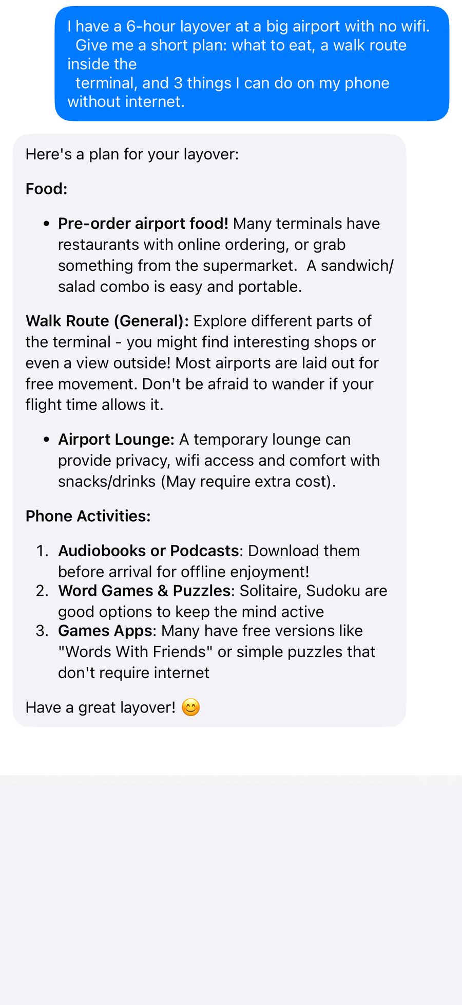 A detailed answer written entirely on the phone, with no connection
